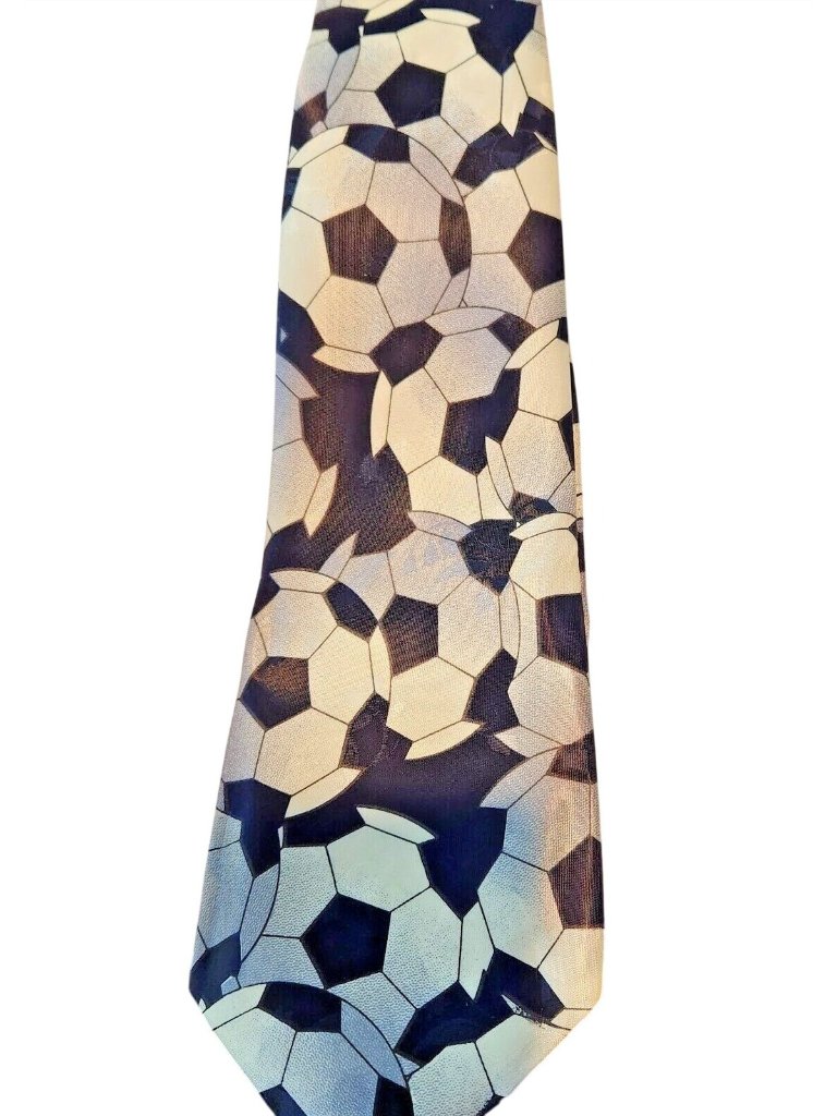Tie Soccer Balls Silver Green Black Brand City One 62 X 4 Polyester